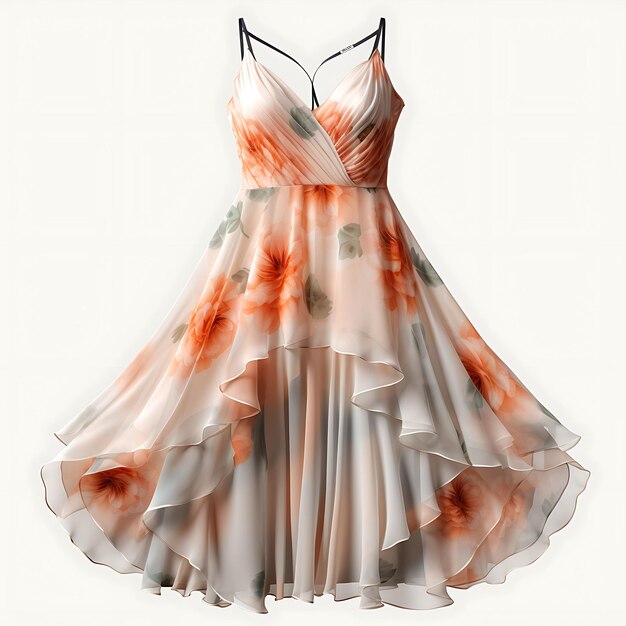 Design di Cami Dress con una stampa floreale e costruito da Chi isolato su bianco BG Blank.