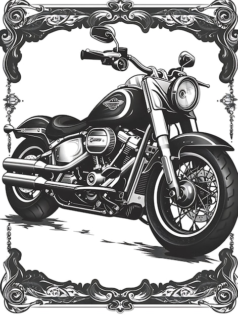 Design di cartoline per motociclette con frame edgy stile design deco outline scribble CNC tattoo ink art