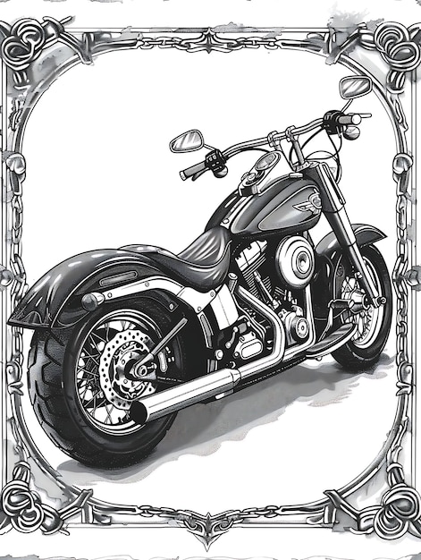 Design di cartoline per motociclette con frame edgy stile design deco outline scribble CNC tattoo ink art