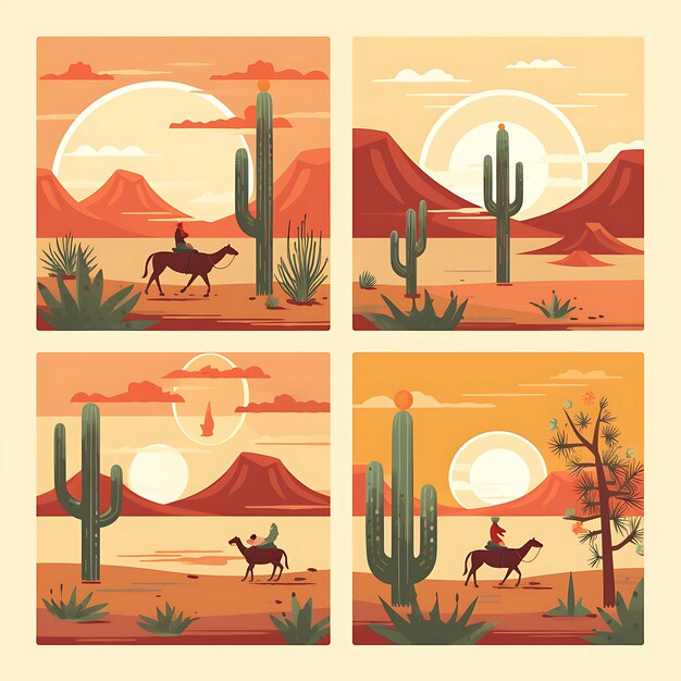 Design di Desert Borderline Cacti Dunes di sabbia Cammelli Colori caldi Pointe Clipart Footer Header Art