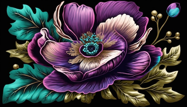 Design di fiori di anemone botanico vintage di Generative AI