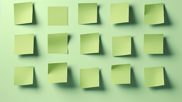 Design di foglietti adesivi verdi post-it per promemoria di lavoro, promemoria di pianificazione e programmazione aziendale