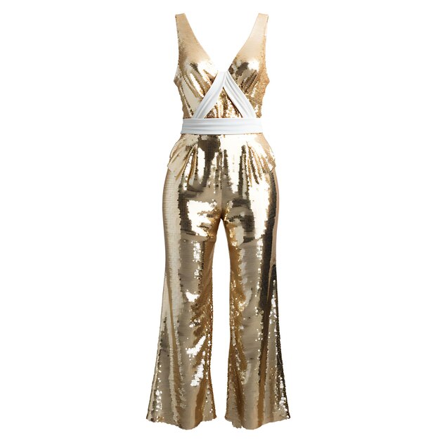 Design di jumpsuit Sequin Stile di design glamour per donne Giovani adulti isolati su bianco BG Blank