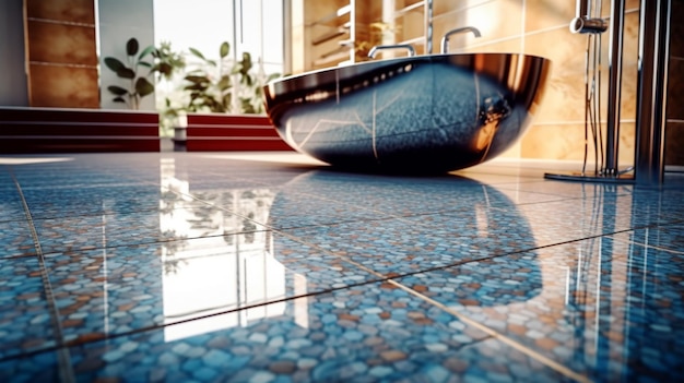 Design di lusso per il bagno con vasca al centro Concetto di stile di vita AI generato
