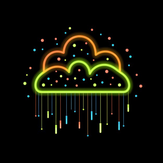 Design di Raincloud Moody Gray Dotted Neon Lines Decorazioni per ombrelli Clipart Tshirt Design Glow.