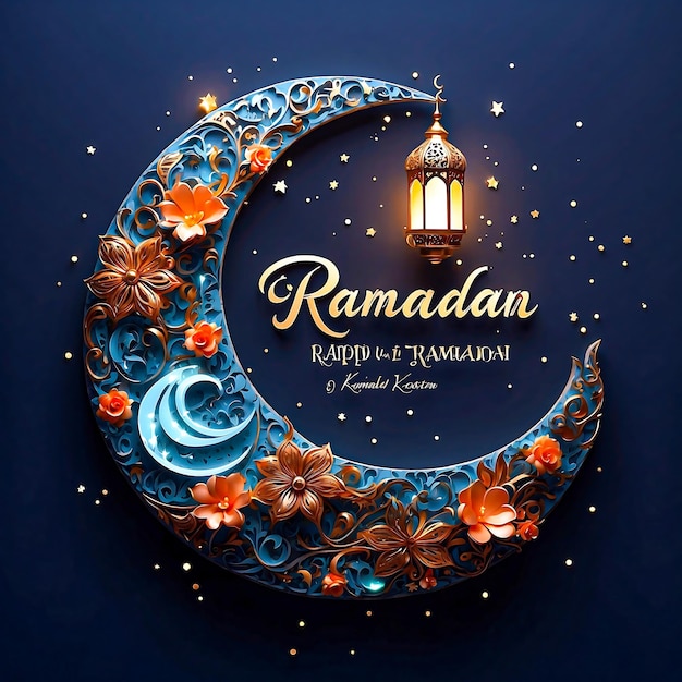 Design di saluto al Ramadan Kareem con mezzaluna e lanterna