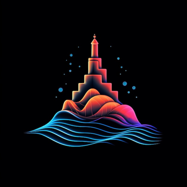 Design di Sandcastle Sandy Beige Turreted Neon Lines Seashells Turrete Clipart T-shirt Design Glow