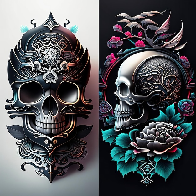 Design elegante del tatuaggio del cranio AI generativa