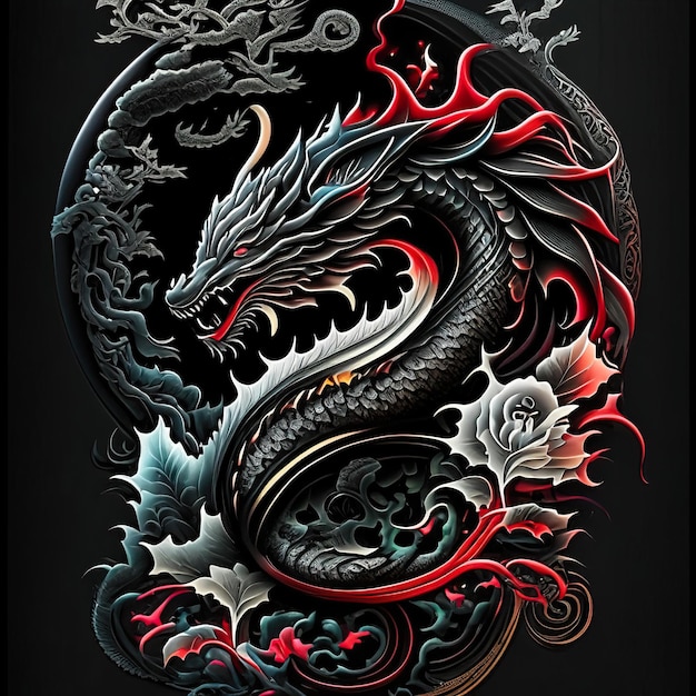 Design elegante del tatuaggio del drago AI generativa