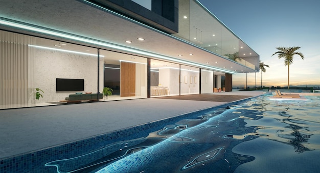 Design esterno della villa di lusso con bellissima piscina