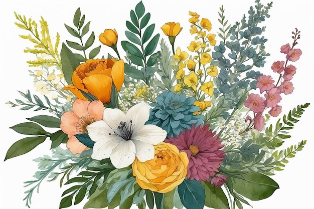 Design floreale di media misti bouquet di fiori estivi con arte botanica