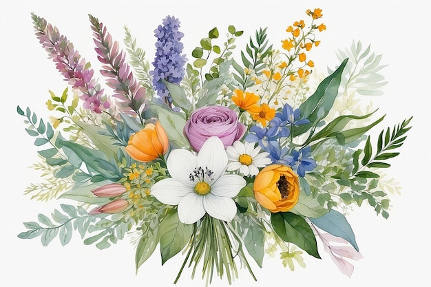 Design floreale di media misti bouquet di fiori estivi con arte botanica