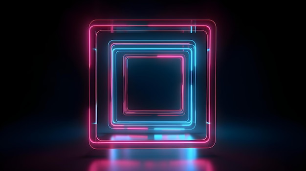 Design futuristico del telaio quadrato al neon in camera oscura