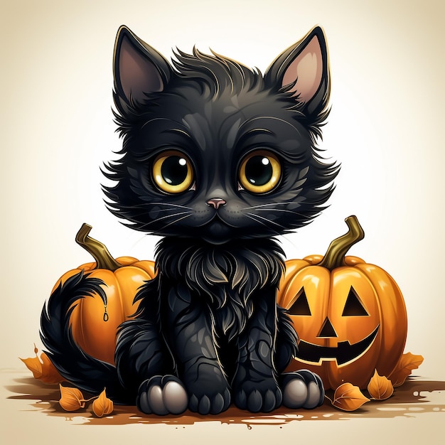 Design grafico artistico con gatto nero e zucca di Halloween