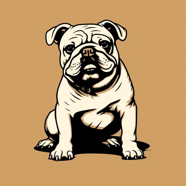 Design grafico vintage incisione dettagliata di bulldog di cartoni animati su sfondo beige