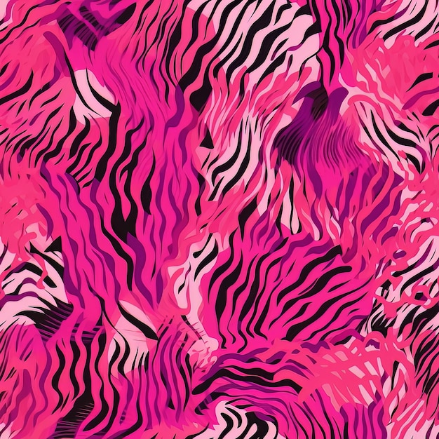 Design in tessuto di pelliccia di tigre rosa senza cuciture con trame a strisce e motivi animali come strisce di tigre e generazione di Zebra AI