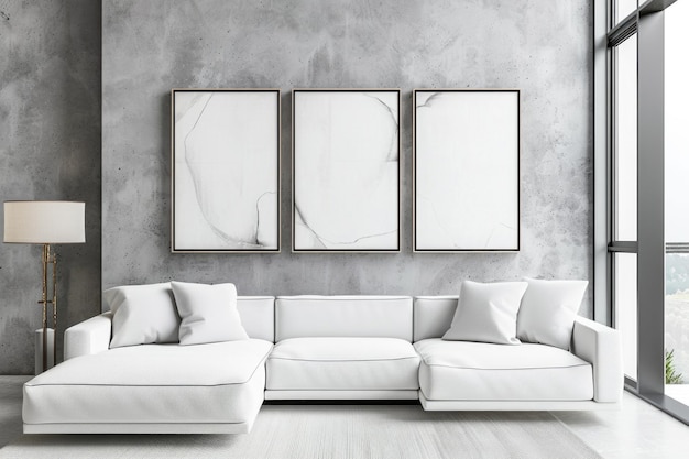 Design interno bianco minimalista con layout moderno del soggiorno