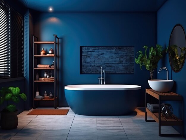 Design interno realistico bagno con vasca da bagno design moderno minimo AI generativa
