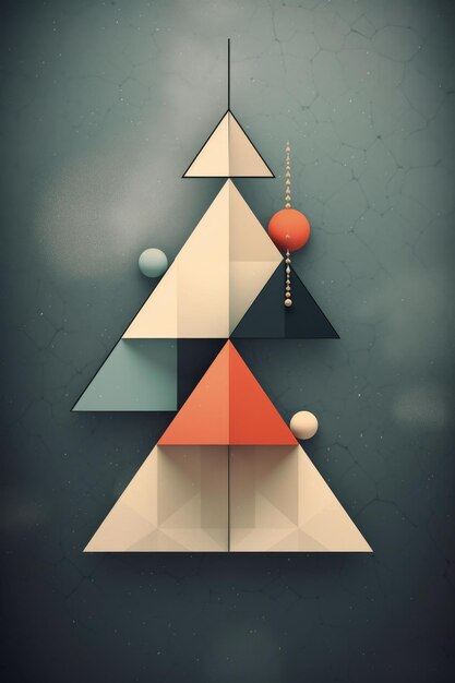Design minimalista dell'albero di Natale con forme geometriche e motivi creati con intelligenza artificiale generativa