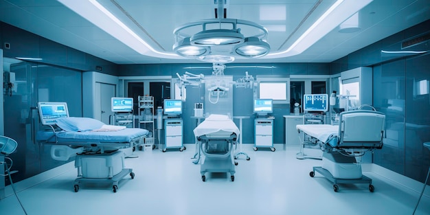 design minimalista Interno della sala operatoria nella moderna clinica AI Generativo