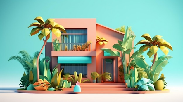 Design minimalista mockup 3d di Tropical House