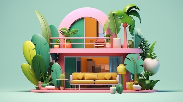 Design minimalista mockup 3d di Tropical House