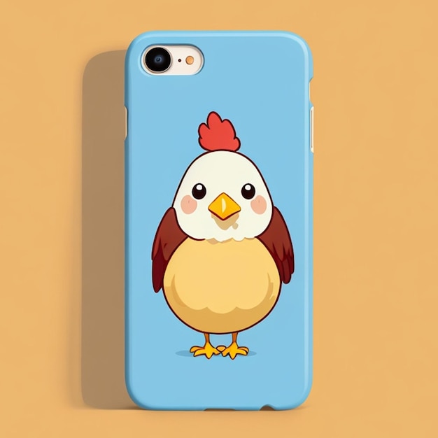 Design mockup per custodia morbida per smartphone con un simpatico tema di pollo in stile cartone animato IA generativa