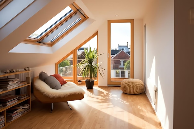 Design moderno degli interni per la conversione di un dormitorio in appartamento o casa nel Regno Unito Lussuosa camera mansardata triangolare