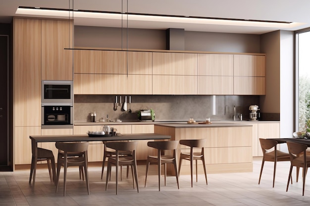 design moderno della cucina in legno nel rendering 3d