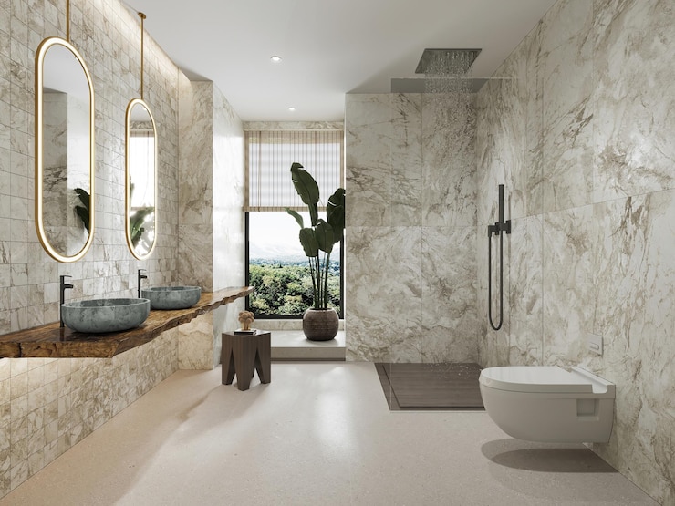 Foto design moderno e sereno del bagno