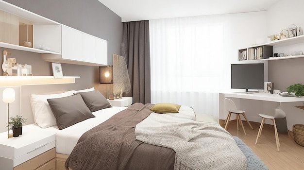 Design moderno monolocale con camera da letto e spazio abitativo