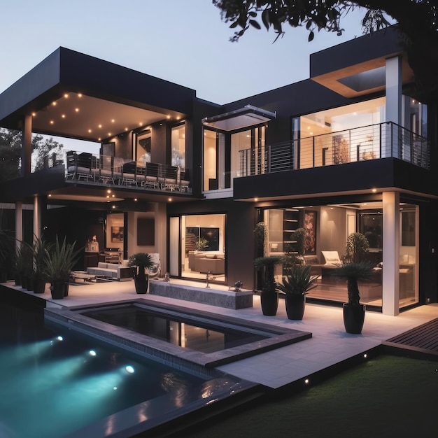 Design moderno per la casa con sfondo giardino e cielo