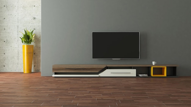 Design moderno porta tv con parete nella decorazione della stanza idea rendering 3d