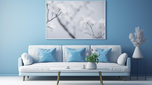 Design moderno soggiorno blu con divano e mobili