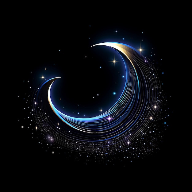 Design of Moon Mysterious Indigo Flowing Neon Lines Star Decorations S Clipart Tshirt Design Glow