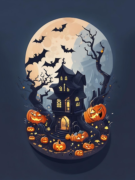 design piatto di un halloween con scena oscura