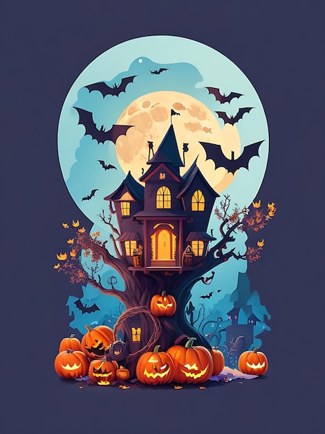 design piatto di un halloween con scena oscura