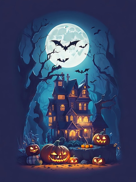 design piatto di un halloween con scena oscura