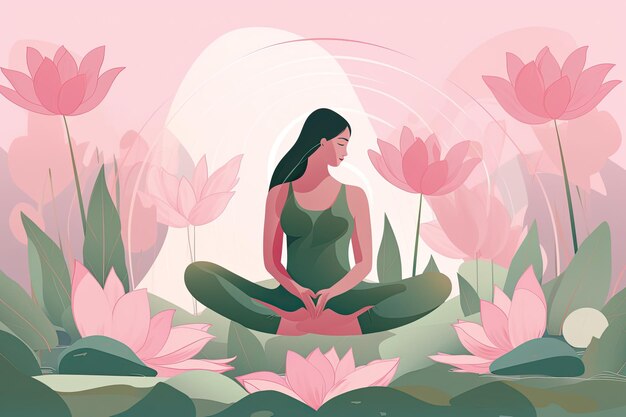 design piatto Una donna yoga in uno stagno di loto Illustrazioni