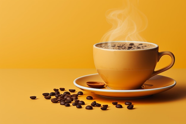 Design retrò del caffè Motivo giallo con mezzitoni su sfondo sfumato e icona della linea