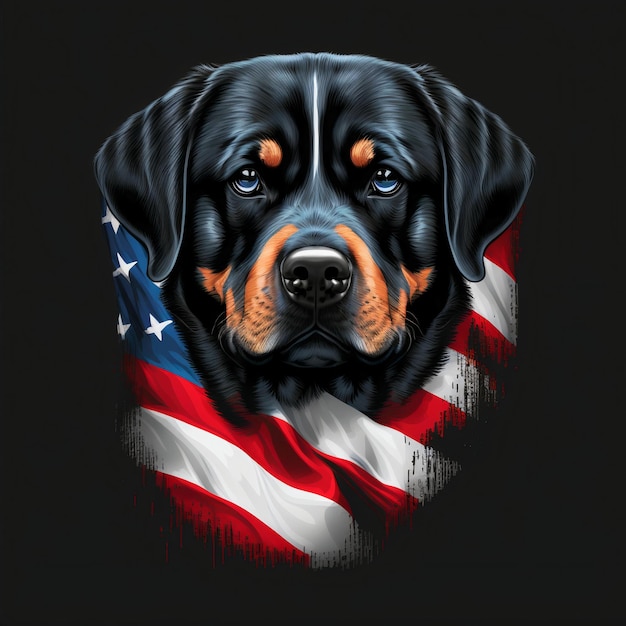 design rottweiler con bandiera americana