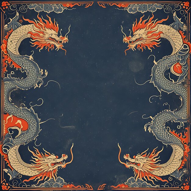 Design Serpentine Lines con decorazioni di drago e fuoco mitico C Pattern Art Y2K Idea creativa.