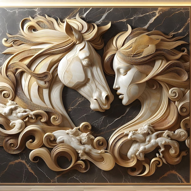 Design wall art cavallo e donne illustrazione vintage 3D
