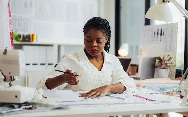 Designer di professione sarta che lavora in un atelier