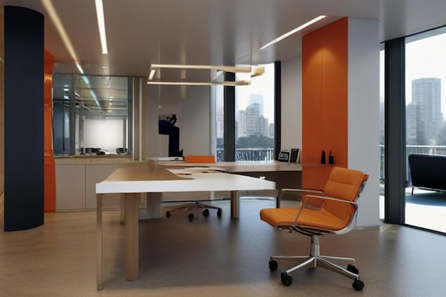 Desk Design Delight Interiore di ufficio luminoso con tecnologia