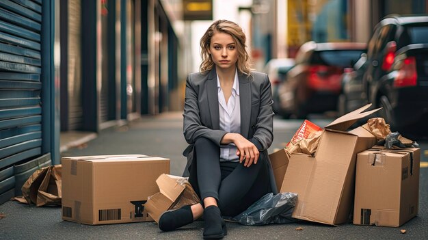 desolazione su un marciapiede alle prese con la disoccupazione in mezzo alle cose