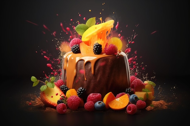 Dessert al cioccolato combinato con frutta generativa ai