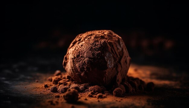 Dessert al cioccolato gourmet su tavolo di legno con ingredienti organici generati dall'intelligenza artificiale