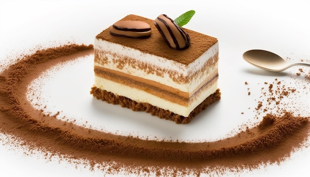 Dessert al tiramisù su sfondo bianco IA generativa