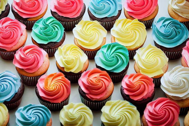 Dessert appetitoso per il compleanno sotto forma di eleganti cupcake multicolori